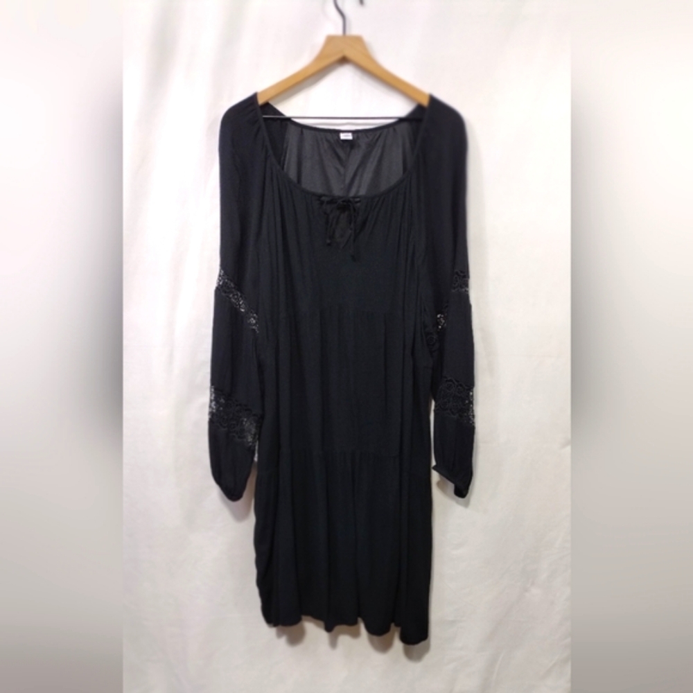 Old Navy Long Sleeve Babydoll Dress Women's 2XL Black Boho Retro 90s Y2K Grunge